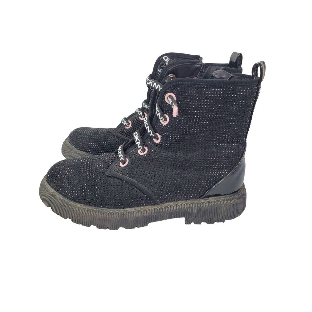 DKNY Black Rhinestone Pink Lace Up‎ Youth Size 5 Women's 6.5 Boots